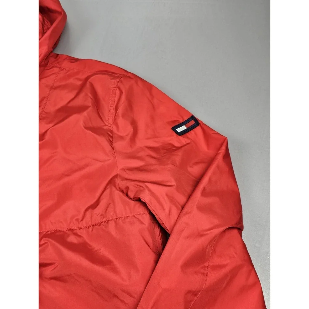 Tommy Hilfiger Denim Mens XL. Windbreaker Qt Zip Hooded Red Pullover Y2K Jacket‎